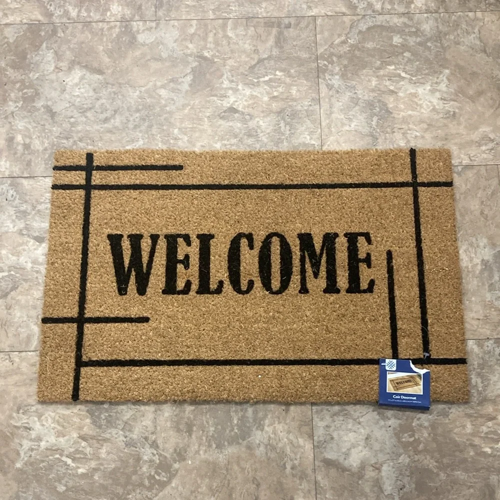 NWT Tan & Black-Skid-Resistant- Thick Pile WELCOME- Coir Door Mat 17x27